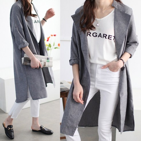 하늘바라기 여성용 롤업 트임 롱 자켓