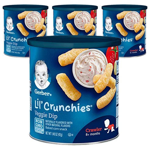 거버 릴 크런키 베이크드 콘 스낵 어린이곡물과자 42g, 베지 딥(Veggie Dip), 4개