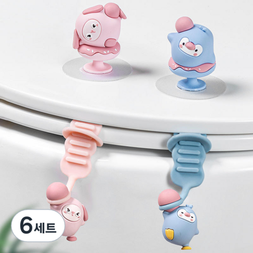 롤링페이퍼 변기 뚜껑 손잡이 변기커버 손잡이, 6세트, 블루+핑크