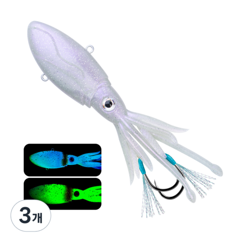 Thorforce UV TPR 프리미엄 야광 초강력 어시스트훅 소프트 루어 오징어 스커트 심해 지깅 1P, 3개, 90g, 아이보리 화이트 04