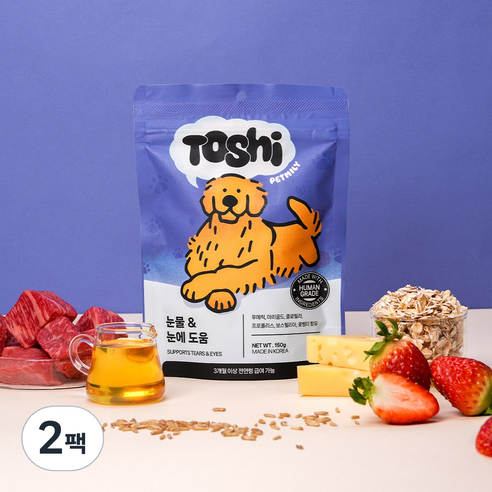 토쉬 펫밀리 강아지 영양제 트릿 눈물케어 150g, 2팩, 눈물개선/눈건강, 60정