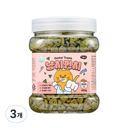고지식 냥치펀치 고양이 구강관리 이빨과자 대용량 덴탈트릿 간식, 3개, 400g, 연어맛