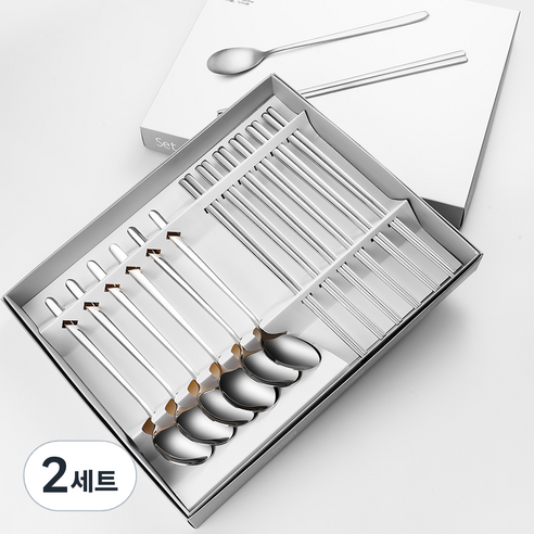 POMTOR 식기 스텐 숟가락 젓가락 가족용 고급스러운 6인 수저세트, 2세트, 젓가락 6P+숟가락 6P, 은색