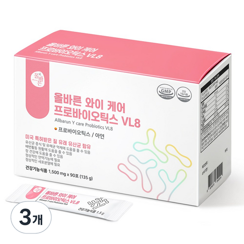 올바른 와이 케어 프로바이오틱스 질 유래 유산균 VL8, 90회분, 3개