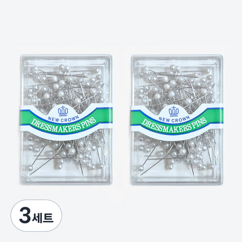 NEW CROWN 국산 진주핀 진주시침핀 원단고정 시침용, 3세트, 진주핀2개