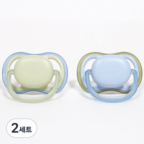 아벤트 울트라 에어 노리개 젖꼭지 세트, 2세트, 0-6개월 그린블루