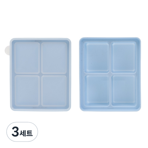 네오실리 국산 프리미엄 실리콘 이유식 채소 냉동틀 아이스트레이, 3세트, 스카이블루+스카이블루