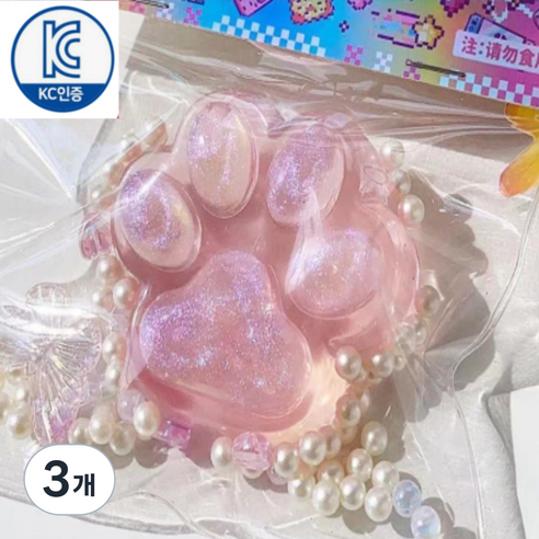 정품 고양이 발바닥 스트레스볼 말랑이 찐득볼 주물럭, 3개, 20g, 핑크