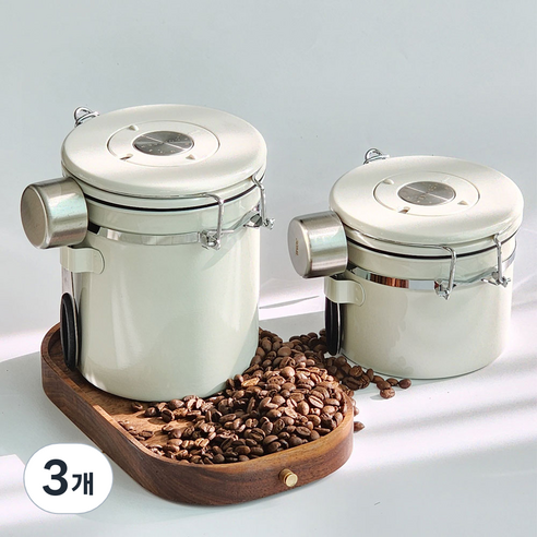 프리즈마 베큠 씰 커피 캐니스터 500g 스테인리스 원두 밀폐용기, 3개, 화이트