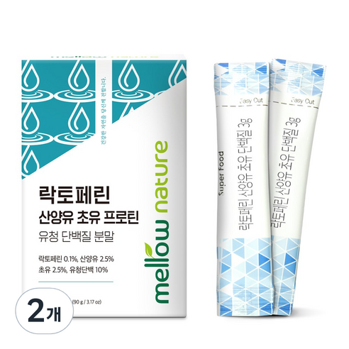 멜로우네이쳐 락토페린 산양유 초유 프로틴 유청 단백질 분말 스틱, 90g, 2개