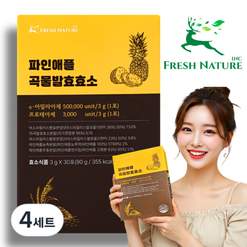 프레시네이처 파인애플곡물발효효소 브로멜라인 파인애플 인절미맛 속편한 소화 탄수화물 단백질 분해, 4세트, 90g