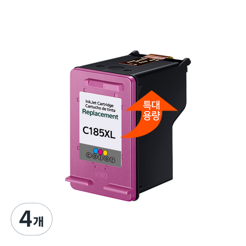 [삼성] INK-M185 INK-C185 특대용량 재생잉크 SL-J1680 SL-J1683 SL-J1685 SL-J1780W SL-J1785W 검정칼라, 칼라 (특대용량), 4개