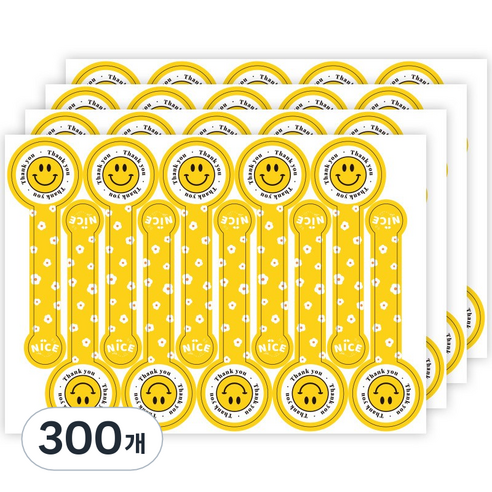 취향바다 답례 수제 핸드메이드 원형 포장 롤리팝 스티커 5종, 300개, 노랑 답례 스티커