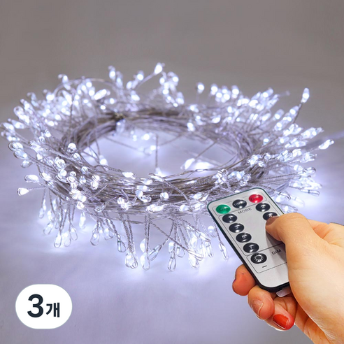 아리조명 LED 미리내 와이어 지네 전구 크리스마스 장식 줄 조명 6M 15M, 백색, 3개, 리모컨 USB 300구 (14M+연장1M)