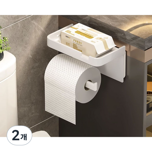 치트몰 무타공 핸드폰 거치대 휴지걸이 (강력 접착 스티커), 2개, 화이트