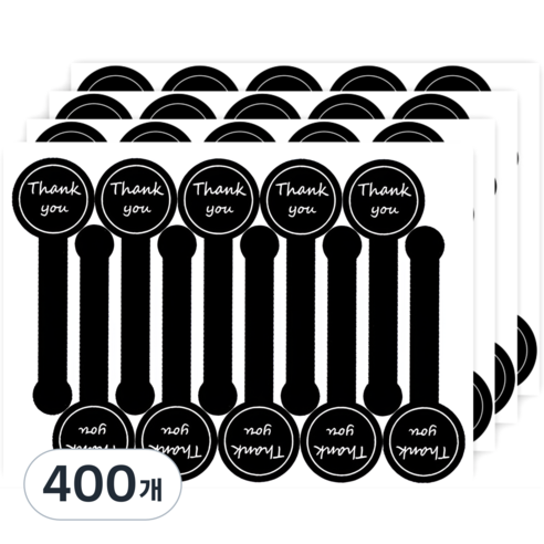 취향바다 답례 수제 핸드메이드 원형 포장 롤리팝 스티커 5종, 400개, 블랙 답례 스티커