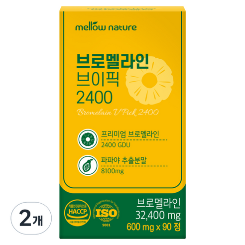 멜로우 브로멜라인 브이픽 2400GDU 식약처 인증, 90정, 2개