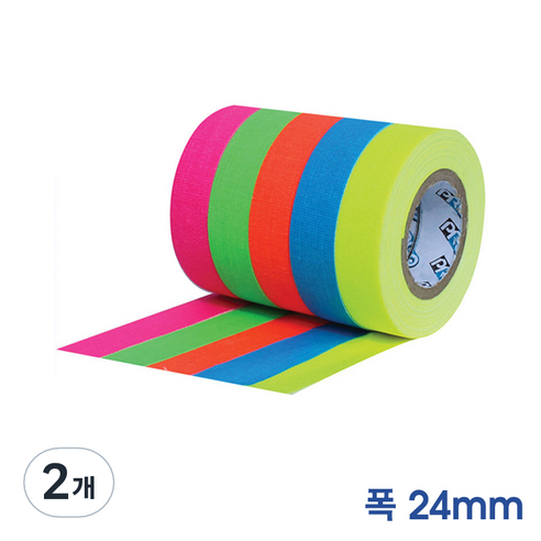 PRO GAFFER TAPE 끈적임 없는 1인치 프로게퍼테이프 (폭24mm x 길이23m), 2개, 형광옐로우/G125MFLYEL