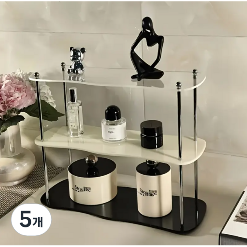 산이내린 아크릴 3단 선반트레이, 투명 + 크림 + 블랙, 5개