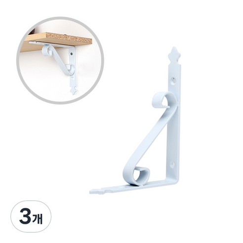 ZIO-BIZ 벽선반 브라켓 받침대 화이트 200mm / 선반대 까치발 선반지지대 선반브라켓 선반받침 선반고정 벽선반 브라켓 지지대 ㄱ자 꺽쇠, 3개