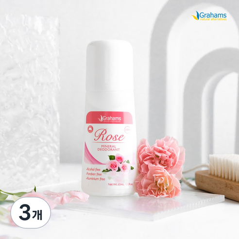 [그라함스내추럴] 로즈 미네랄 데오드란트 롤-온_99%내추럴, 65ml, 3개