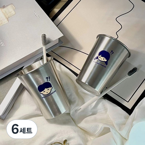 GON 커플 양치컵 스테인리스 304 욕실 칫솔컵 소년+소녀, 소년 + 소녀, 6세트