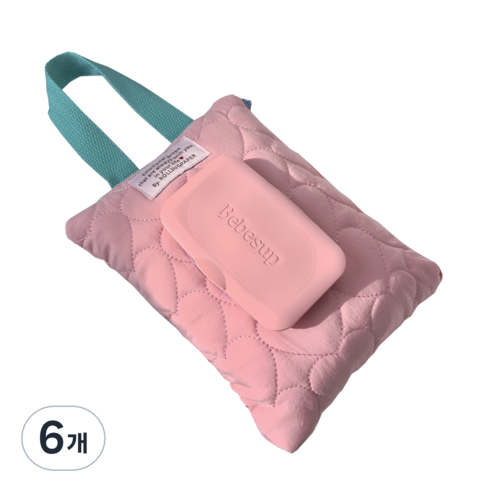 롤링페이퍼 러블리 물티슈 가방 케이스 누빔 티슈보관 패브릭 커버, 6개, 베이비 핑크