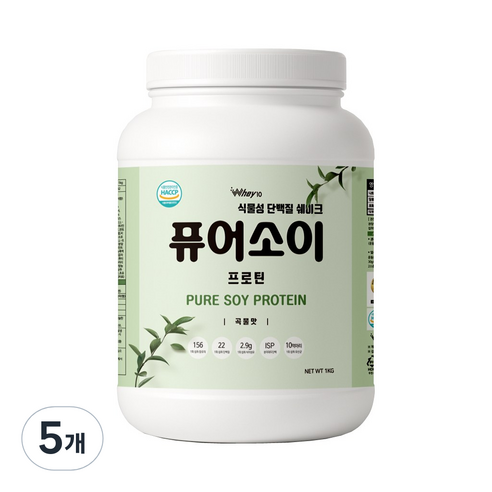 식물성 단백질 쉐이크 퓨어소이 프로틴 곡물맛 파우더, 5개, 1kg