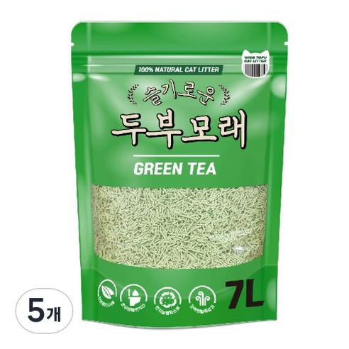 슬기로운두부모래 그린티 고양이 두부모래, 7L, 5개, 녹차향