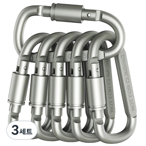 트렌디포 8cm D형 메탈 잠금 카라비너 고강도 다목적 캠핑비너, 블랙 5개+그레이 5개, 3세트, 1단