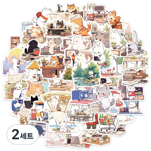 포트렘 캐리어 노트북 스티커, 2세트, 13_고양이