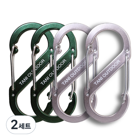 카라비너 대형 중형 소형 D형 S형 고강도 캠핑 비너 차박 타프 텐트 키링, 2세트, 1단, 09_S형 8cm(그린2+핑크2)