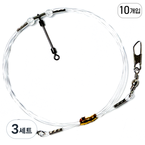 리얼히트 스위벨 편대 외수질 채비 1단 투명 기둥줄, 3세트, 10개입