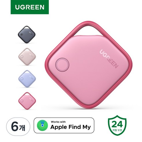 UGREEN 유그린 FineTrack 애플인증 Find My 스마트태그 초소형 트래커 분실방지 위치추적기 iOS 전용 아이폰 나의 찾기 반려동물 차량추적 스트랩 포함, Hot Pink, 6개