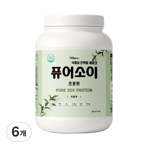 식물성 단백질 쉐이크 퓨어소이 프로틴 곡물맛 파우더, 6개, 1kg