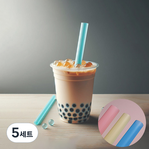 12파이 빨대 파스텔색상 벌크포장 버블티빨대 스무디빨대 12mm, 5세트, 200개입
