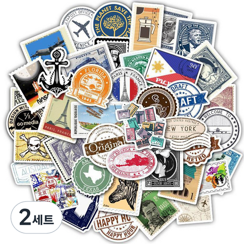 포트렘 캐리어 노트북 스티커, 2세트, 03_세계우표B