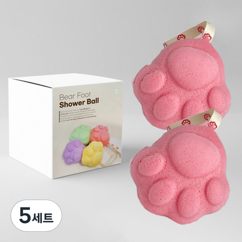 조은디 곰발바닥 샤워볼 퍼프 바디 세안볼, 5세트, 2개입, 핑크