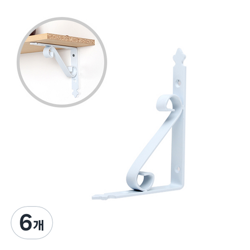 ZIO-BIZ 벽선반 브라켓 받침대 화이트 200mm / 선반대 까치발 선반지지대 선반브라켓 선반받침 선반고정 벽선반 브라켓 지지대 ㄱ자 꺽쇠, 6개