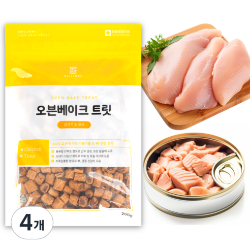 오븐베이크 트릿 오븐에 구워 기름끼 쏙뺀 강아지 간식 풍부한 단백질 닭고기 참치, 4개, 200g, 닭고기&참치