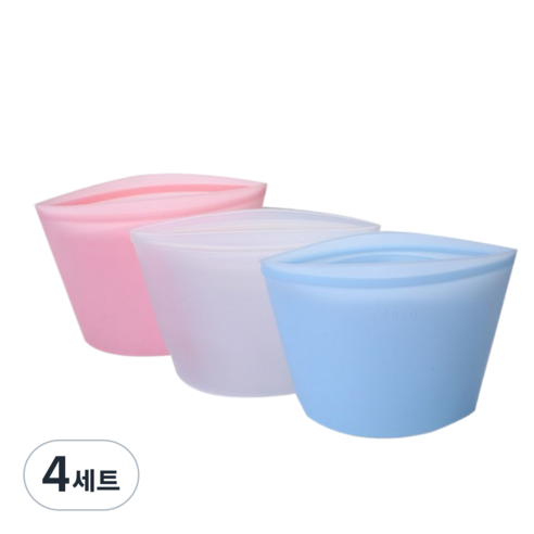 예인 전자레인지용 밀폐 실리콘 지퍼백 3종 세트, 핑크 500ml+1000ml+1500ml, 4세트