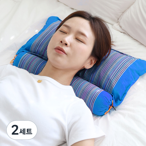만사형통 분리형 경추 국산 메밀 베개, 파랑, 2세트