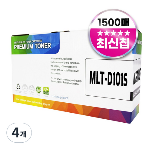 삼성 MLT-D101S 호환 토너 ML-2164 SF-760P SCX-3405F, 4개, 검정