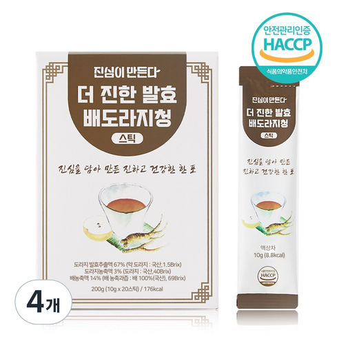 국산 배도라지청 어린이 배도라지 발효 도라지 생강 진액 농축액 유아 키즈 도라지청 스틱, 200g, 4개