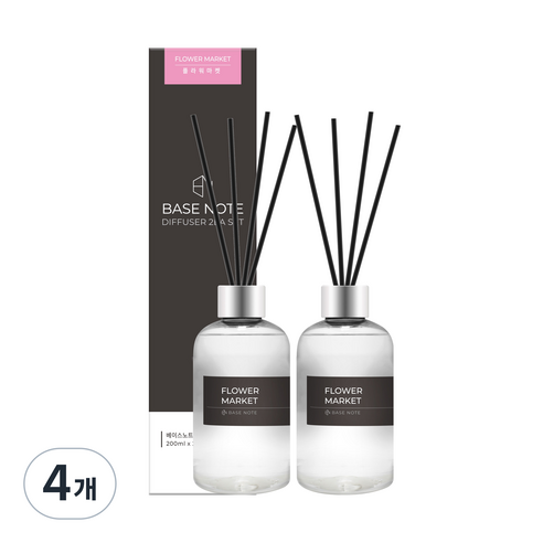 베이스노트 홈 디퓨저, 플라워마켓, 200ml, 4개