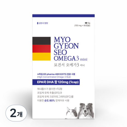 묘견서 강아지 고양이 오메가3 미니 3oval 60캡슐 (2개월분) 순도 80% KDpharma 독일 원료, 60정, 심장/간, 2개