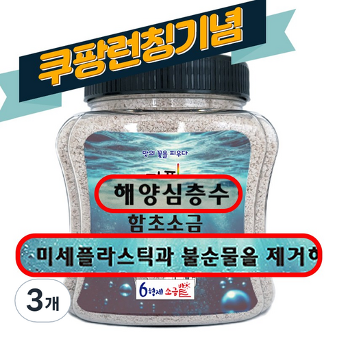6형제 소금 미세플라스틱 불순물 제거 해양심층수 함초소금, 3개, 900g
