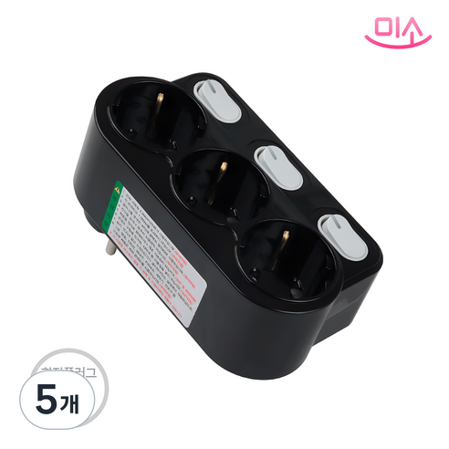 국산 현대 절전 개별 차단 스위치 멀티탭, 블랙, 5개, 13.4cm