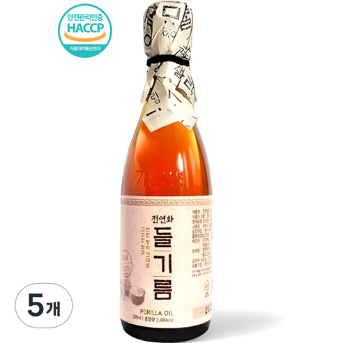 시장쏙 전연화 들기름, 300ml, 5개