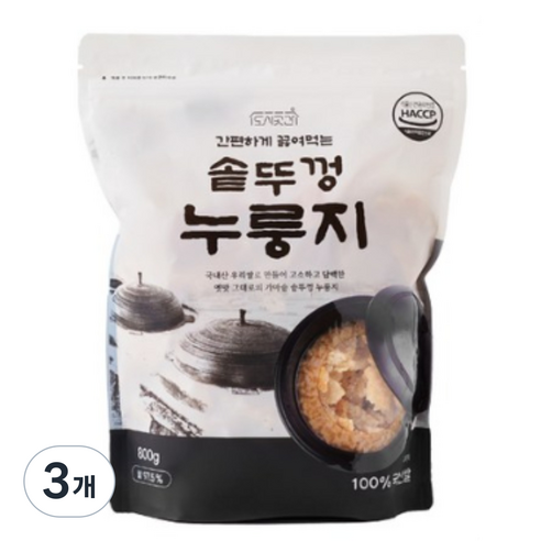 도시곳간 간편하게 끓여먹는 솥뚜껑 누룽지, 3개, 800g